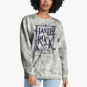 Guitar Company Slim Fit Crewneck Fleece in Washed Cloud Grey with Roses Motif