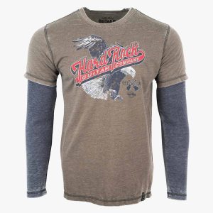 Guitar Company Adult  Fit Long Sleeve Twofer with Eagle Design Grey Blue
